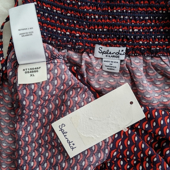 Splendid Tank Swing Sleeveless Halter Keyhole Neck Smocked Red White Navy XL NWT - Picture 15 of 16